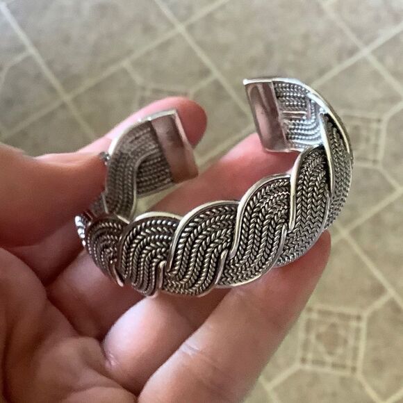 STERLING SILVER 925 SOLID WIDE BRADED WOMAN BRACELET - Picture 8 of 10